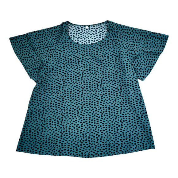 Women's Green Polka Dot Round Neck Tiered Sleeve Blouse 0X & 1X Short Sleeve Top - Picture 6 of 13